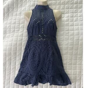 YOINS Womens Dress Small Navy Eyelet Lace Halter Flare Boho Festival Summer